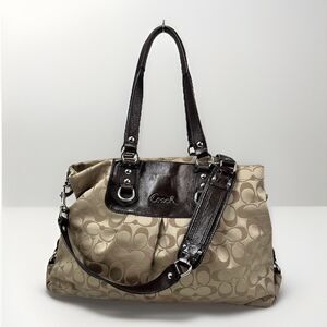 COACH Ashley Signature Sateen Carryall Shoulder Bag E1259-F15510 Khaki/Brown